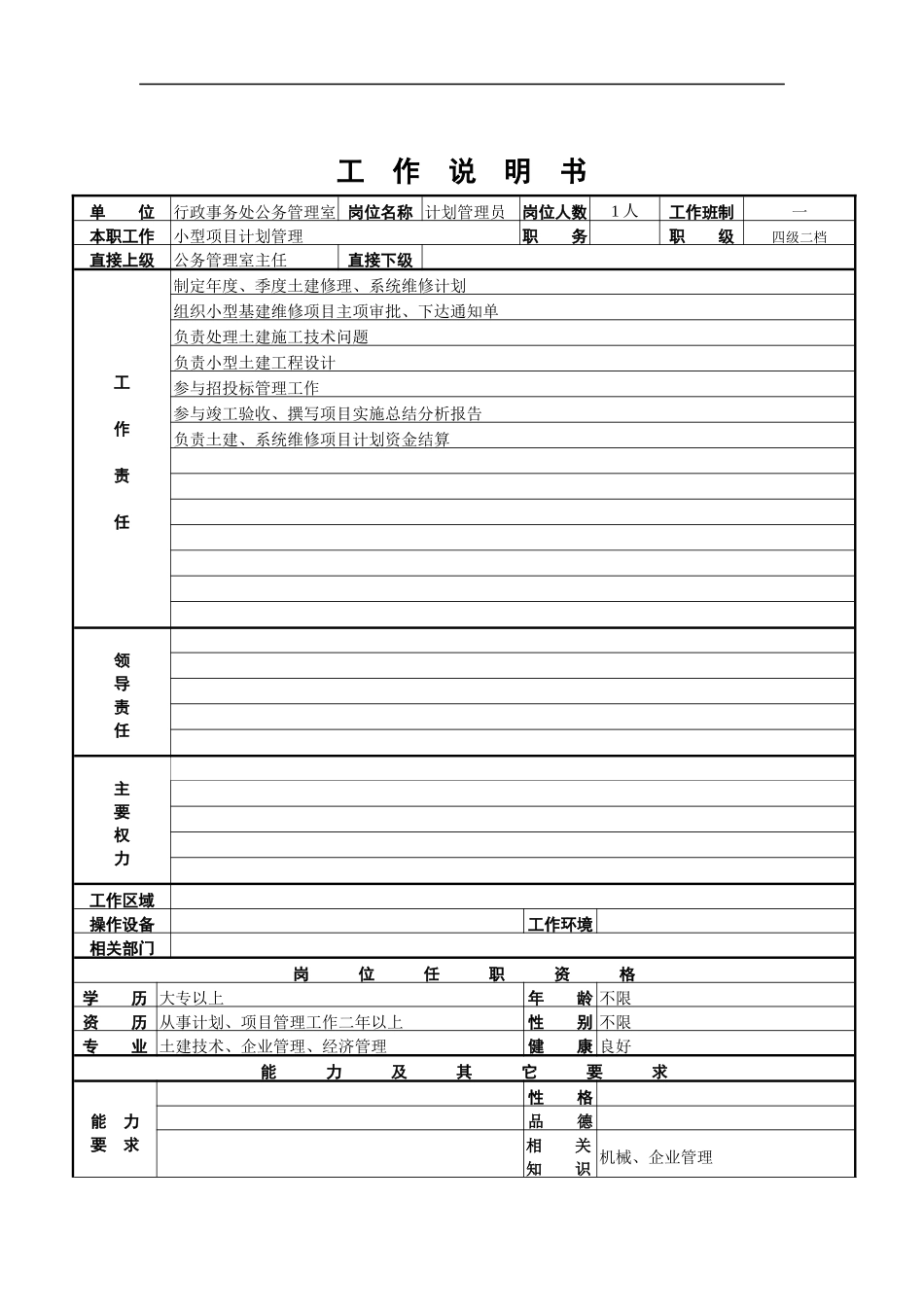 计划管理员工作说明书_第1页