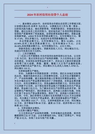 2024年农村信用社信贷个人总结