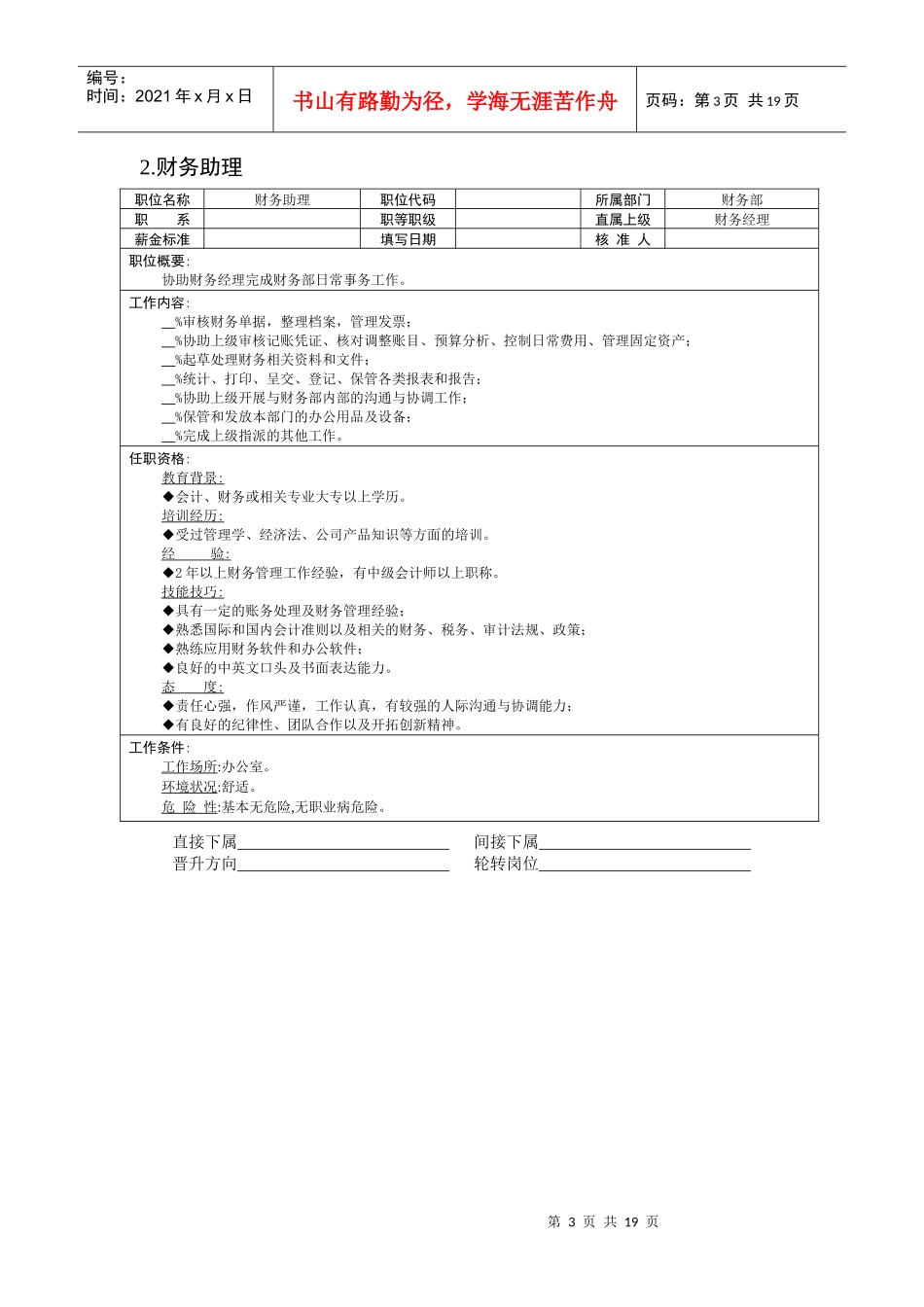 某企业财务部组织机构图与岗位职责描述（DOC 21页）_第3页