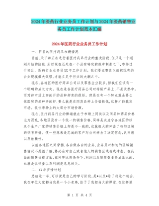 2024年医药行业业务员工作计划与2024年医药销售业务员工作计划范本汇编