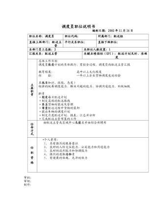 调度员-职位说明书
