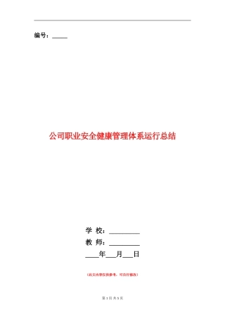 公司职业安全健康管理体系运行总结