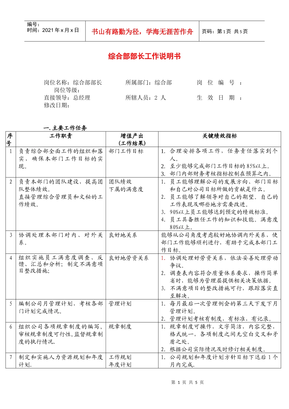 综合管理部部长职务说明._第1页