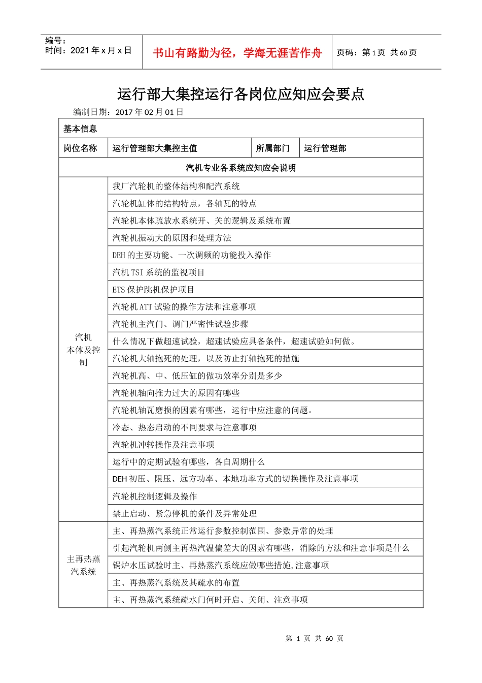 运行部大集控运行各岗位应知应会要点_第1页