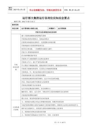 运行部大集控运行各岗位应知应会要点