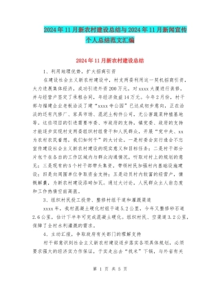 2024年11月新农村建设总结与2024年11月新闻宣传个人总结范文汇编