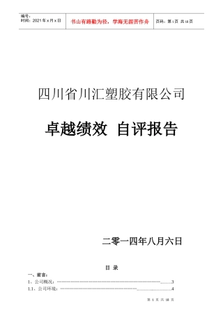 某塑胶有限公司卓越绩效自评报告