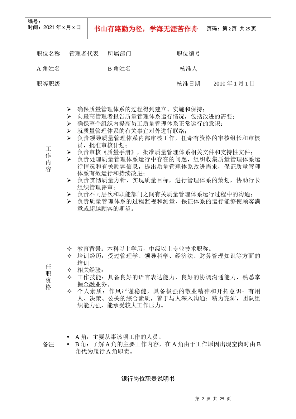 某商业银行全员岗位职责说明书_第2页