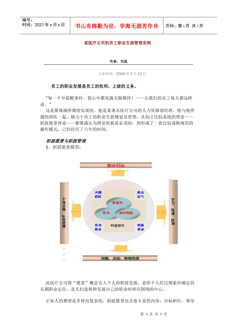 某医疗公司的员工职业生涯规划管理实例分析_第1页