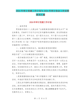 2024年审计党建工作计划与2024年审计协会工作安排意见汇编