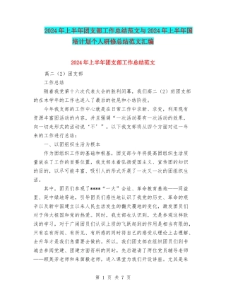 2024年上半年团支部工作总结范文与2024年上半年国培计划个人研修总结范文汇编