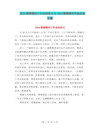 2024销售顾问工作总结范文与2024销售顾问年底总结汇编