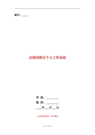 出纳员转正个人工作总结