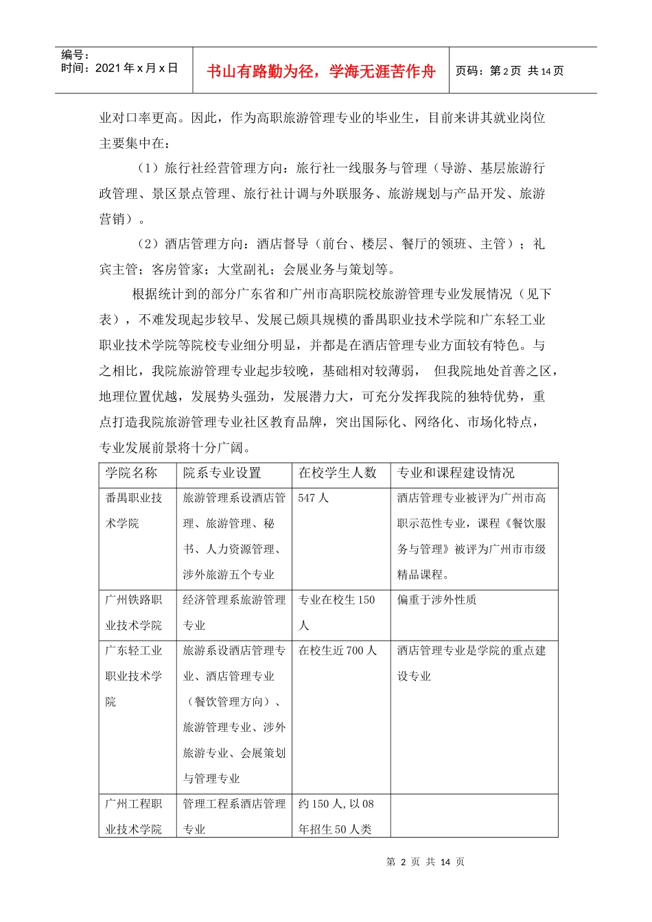 广州城市职业学院旅游管理专业建设规划_第2页