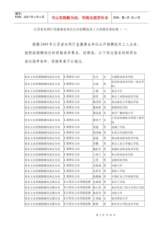 江苏省水利厅直属事业单位公开招聘技术工人资格审查结