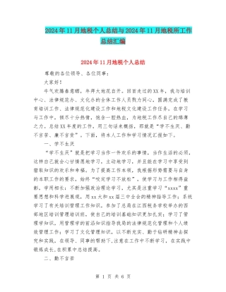 2024年11月地税个人总结与2024年11月地税所工作总结汇编