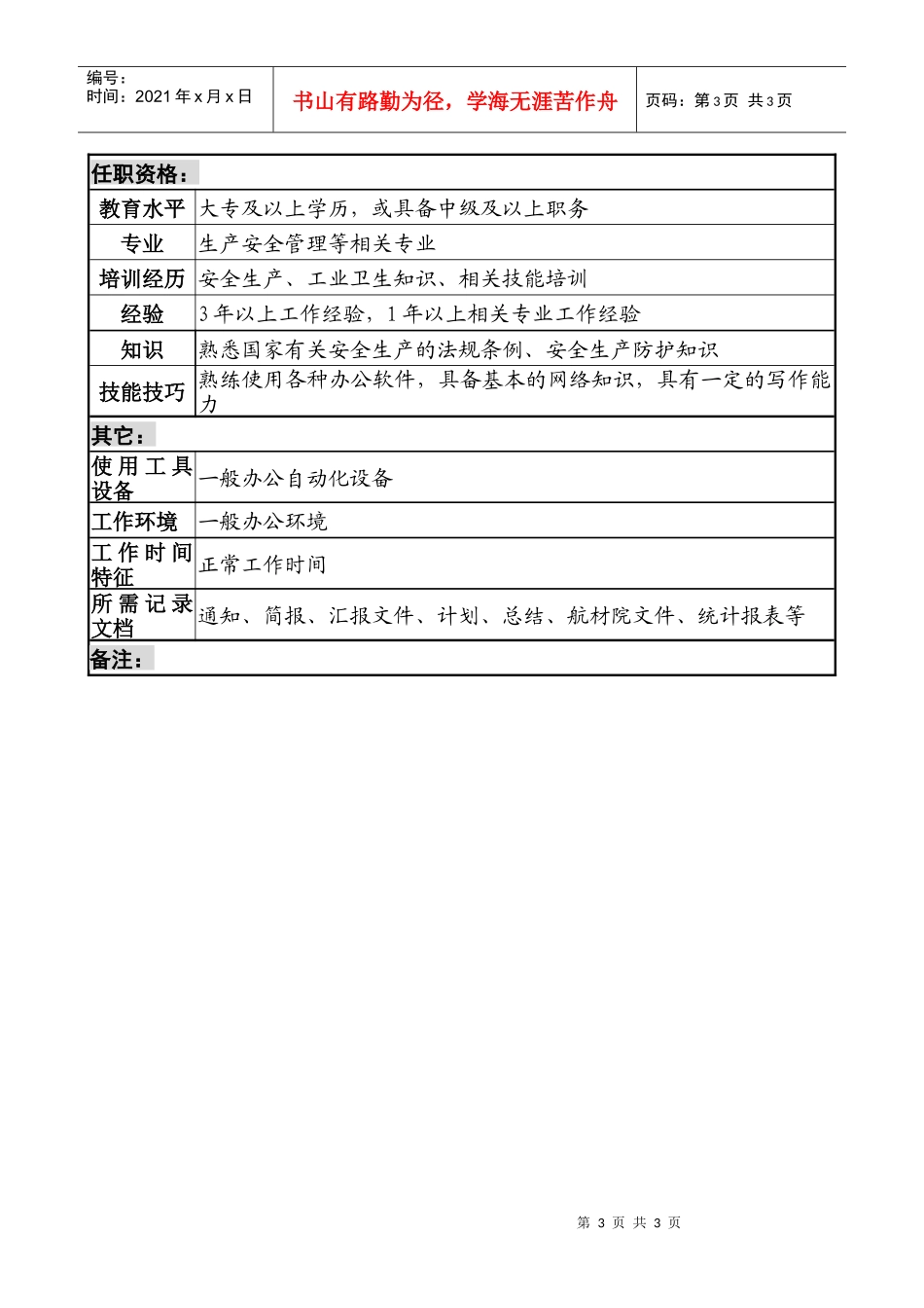 航材院综合管理部技术安全管理专责职务说明书_第3页