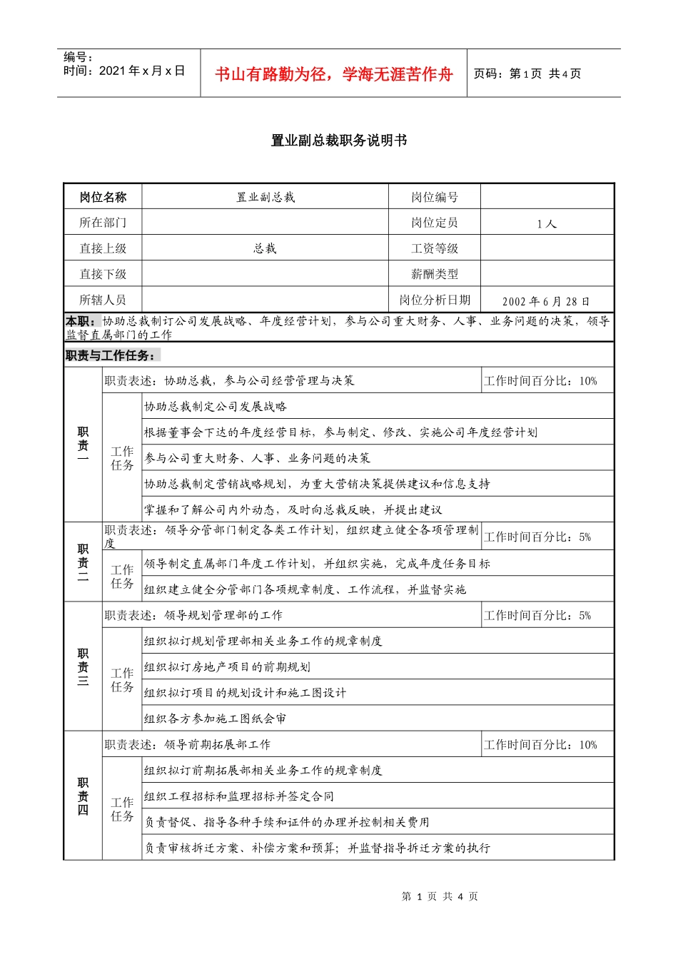 某综合性集团企业置业副总裁职务说明书1_第1页