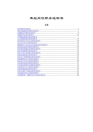 某公司典型岗位职务说明书汇总