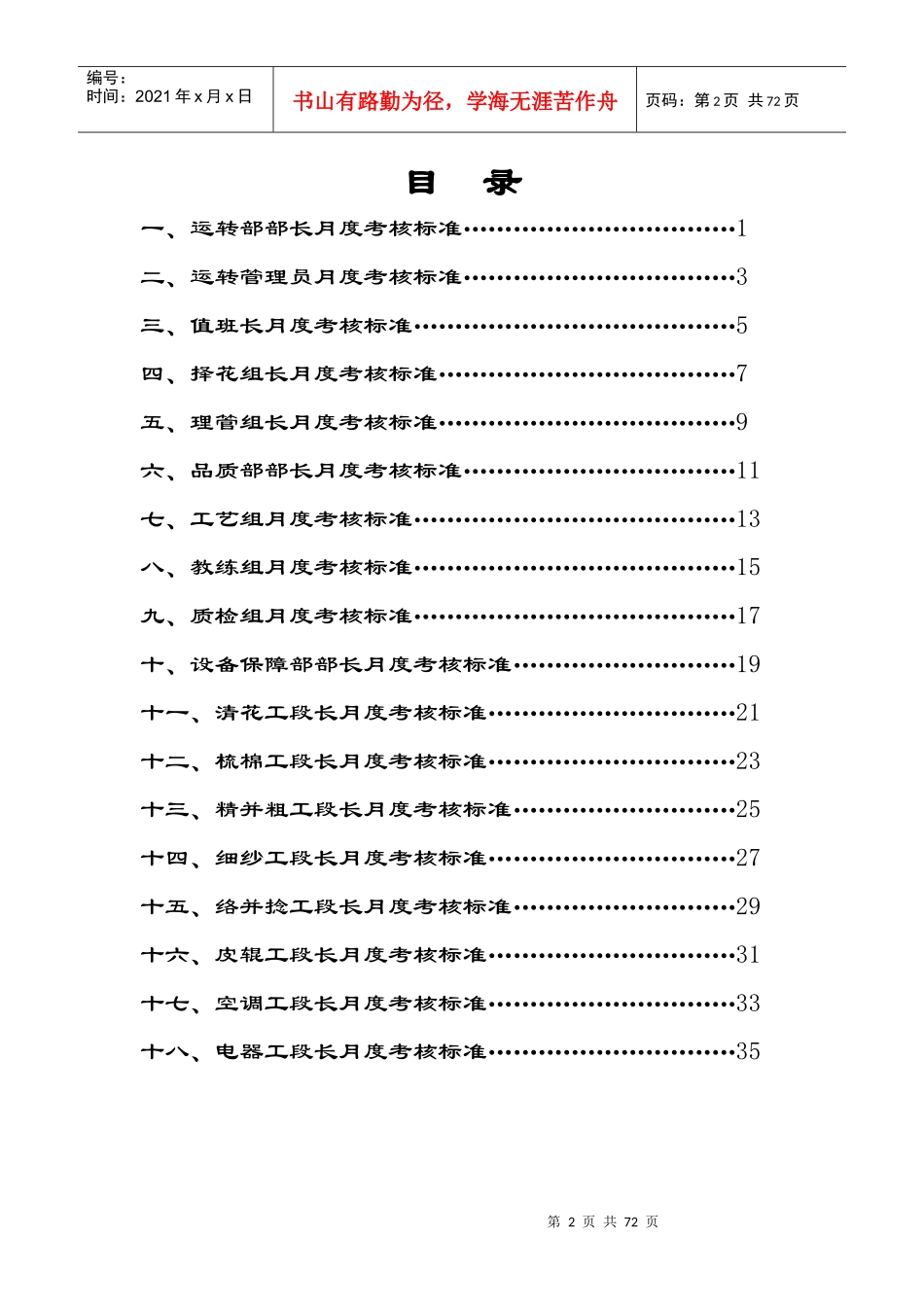 纺纱厂-生产经营管理层月度考核标准(DOC66页)_第2页