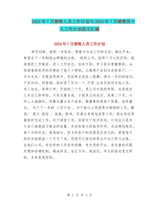 2024年7月销售人员工作计划与2024年7月销售员个人工作计划范文汇编