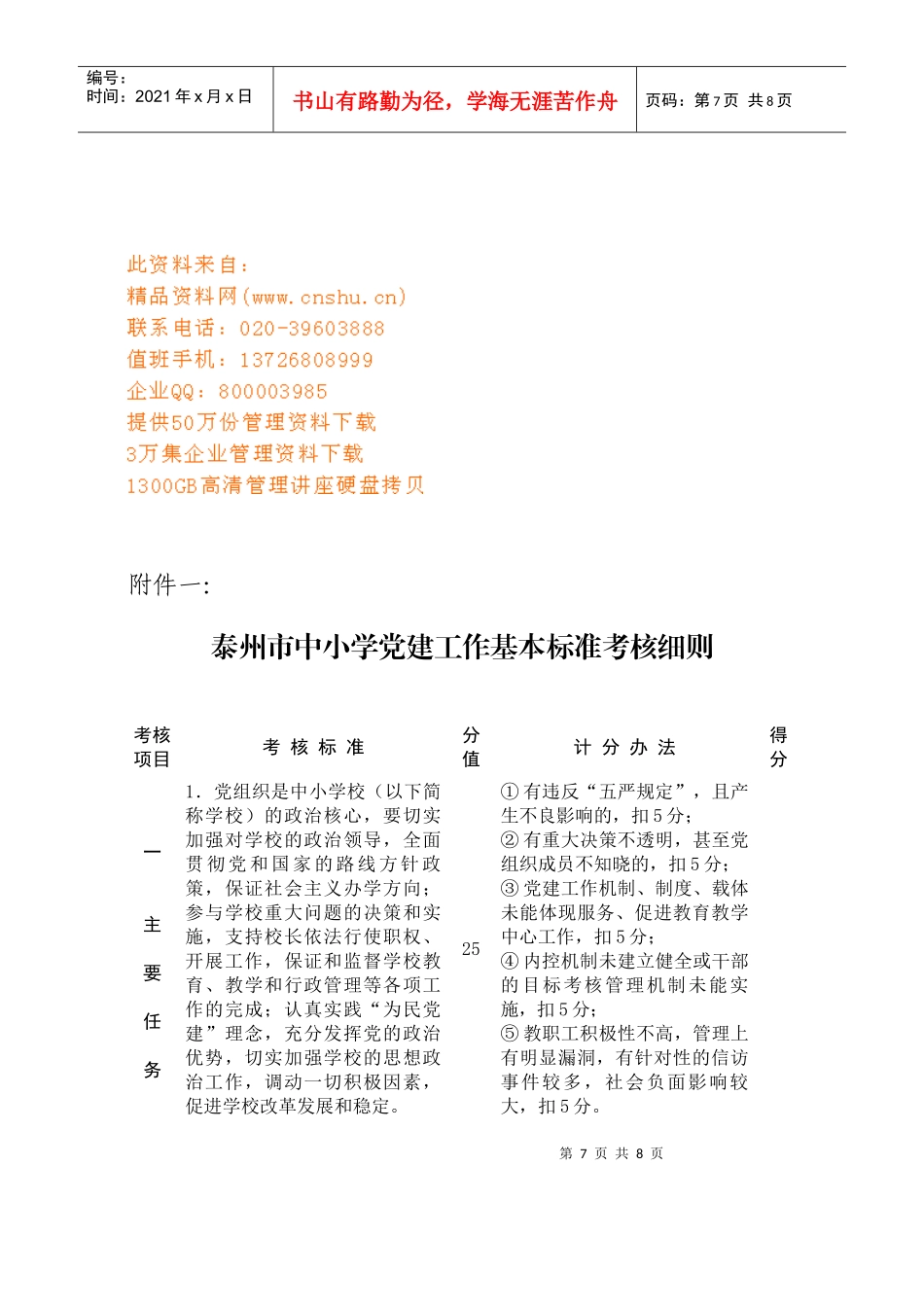 论泰州市中小学党建工作基本标准考核细则_第1页