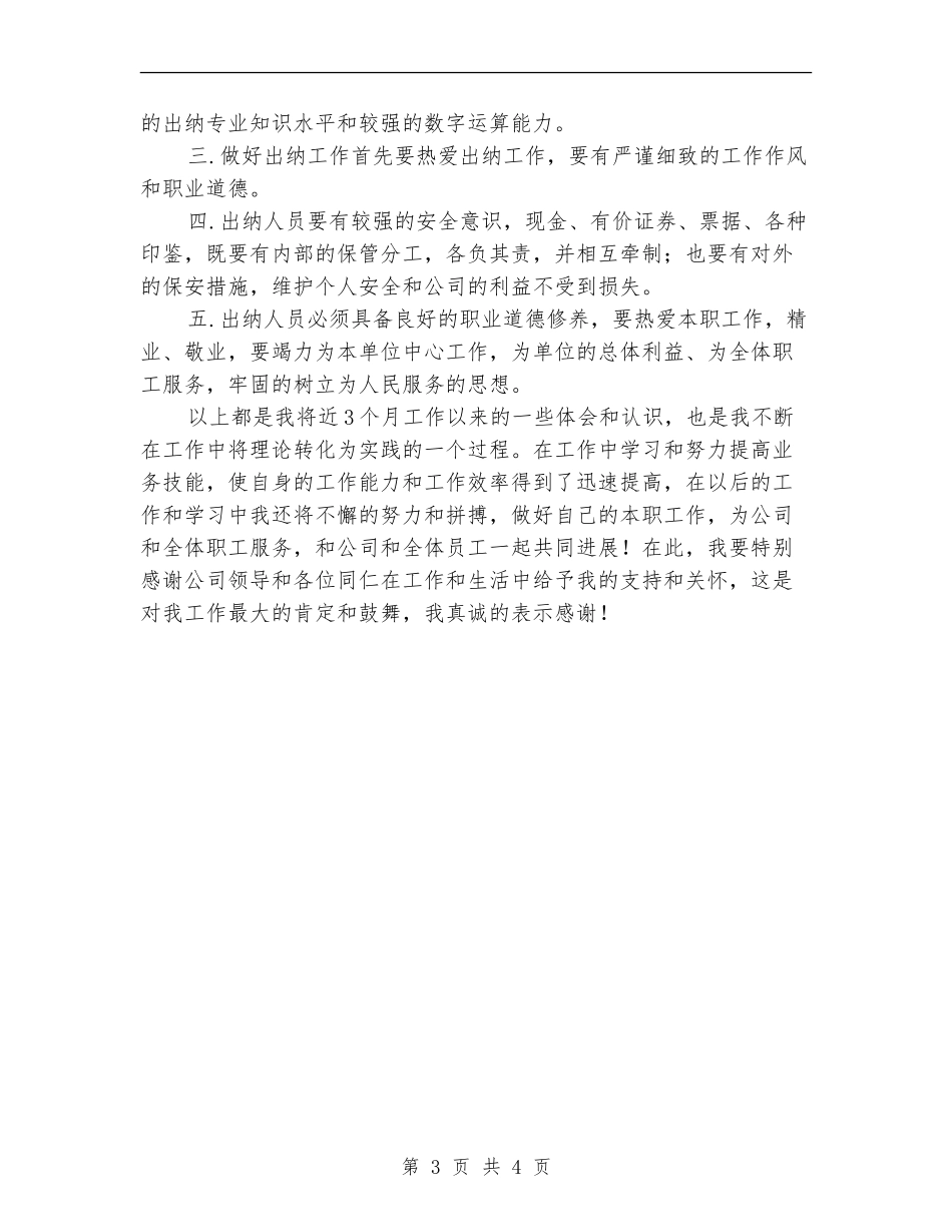 财务部出纳2024年工作总结_第3页
