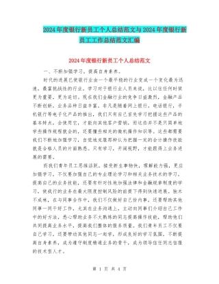 2024年度银行新员工个人总结范文与2024年度银行新员工工作总结范文汇编