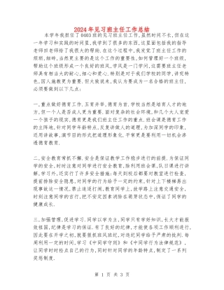 2024年见习班主任工作总结