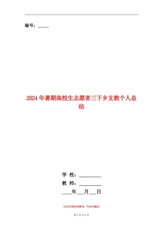 2024年暑期大学生志愿者三下乡支教个人总结