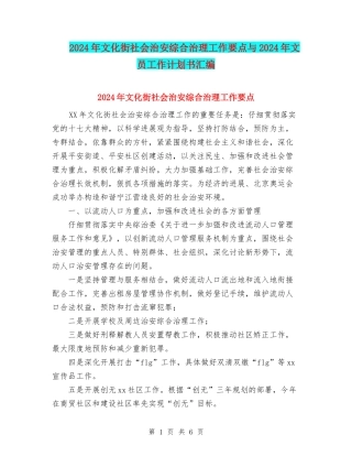 2024年文化街社会治安综合治理工作要点与2024年文员工作计划书汇编