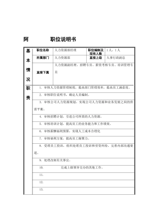 江动股份经理职务说明书