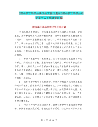 2024年下半年公共卫生工作计划与2024年下半年公司文员个人工作计划汇编