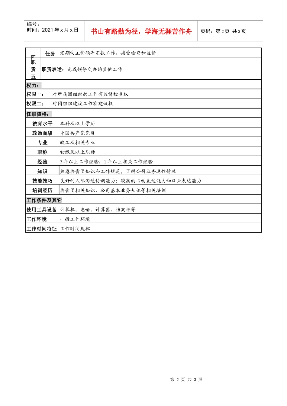 某高速公路公司团委副书记岗位说明书_第2页
