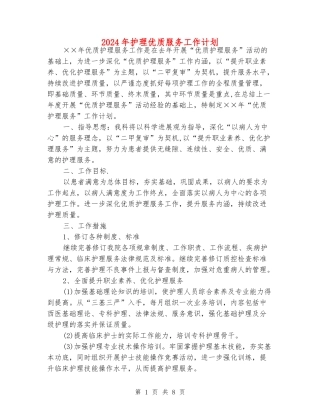 2024年护理优质服务工作计划