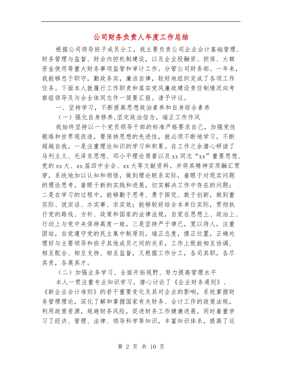 公司财务负责人年度工作总结_第2页
