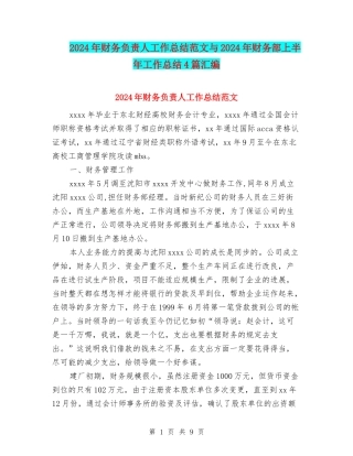 2024年财务负责人工作总结范文与2024年财务部上半年工作总结4篇汇编