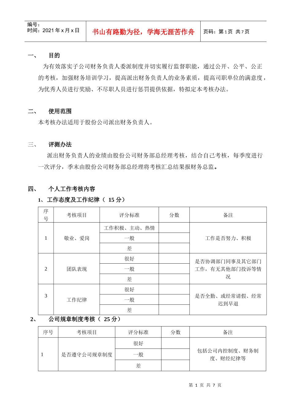 财务部绩效考核-派出财务负责人_第1页