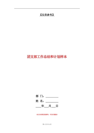 团支部工作总结和计划样本