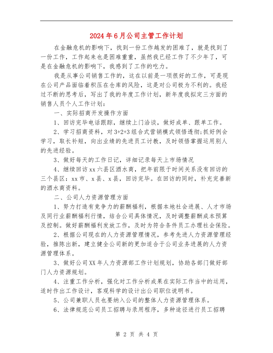 2024年6月公司主管工作计划_第2页