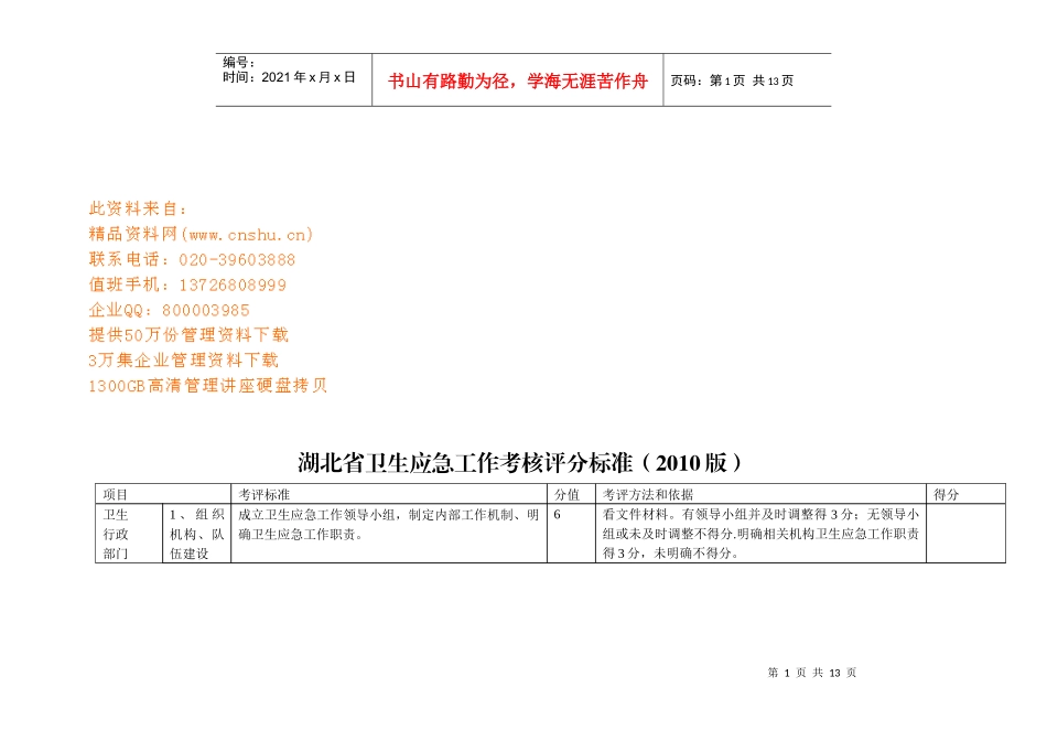 湖北省卫生应急工作考核评分标准论述_第1页