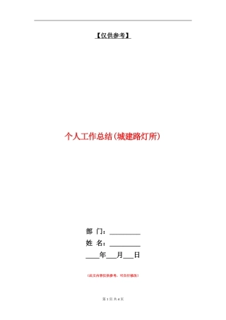 个人工作总结(城建路灯所)