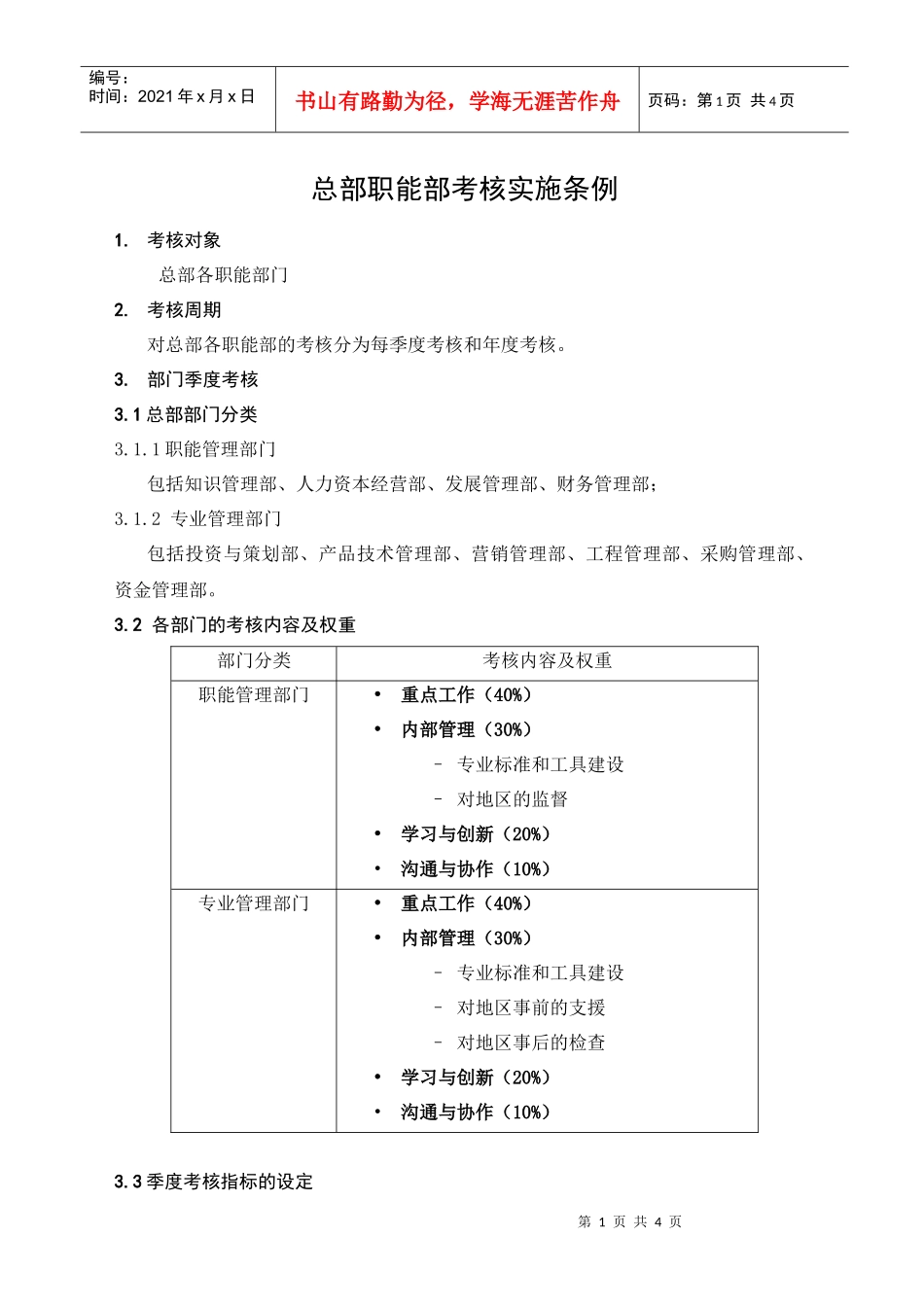 某集团总部职能部门考核实施细则_第1页
