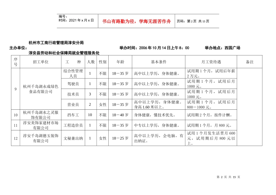 淳安县首届民营企业招工招聘交流会就业岗位一览表_第2页