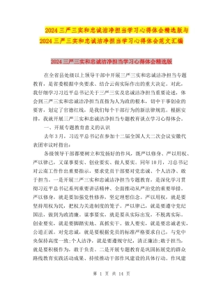 2024三严三实和忠诚干净担当学习心得体会精选版与2024三严三实和忠诚干净担当学习心得体会范文汇编