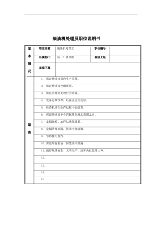柴油机处理工岗位说明书