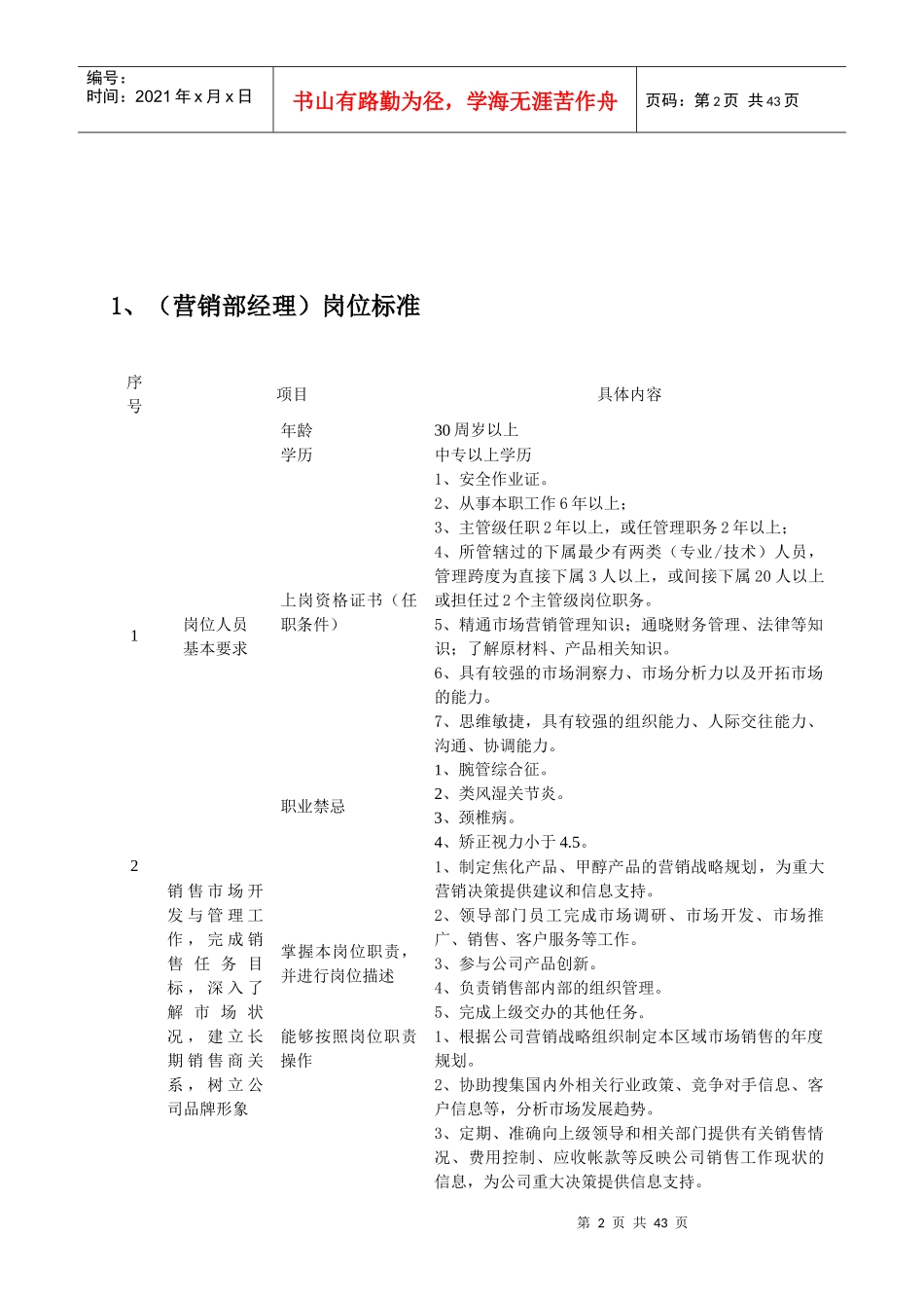 某公司营销部岗位标准概述_第2页