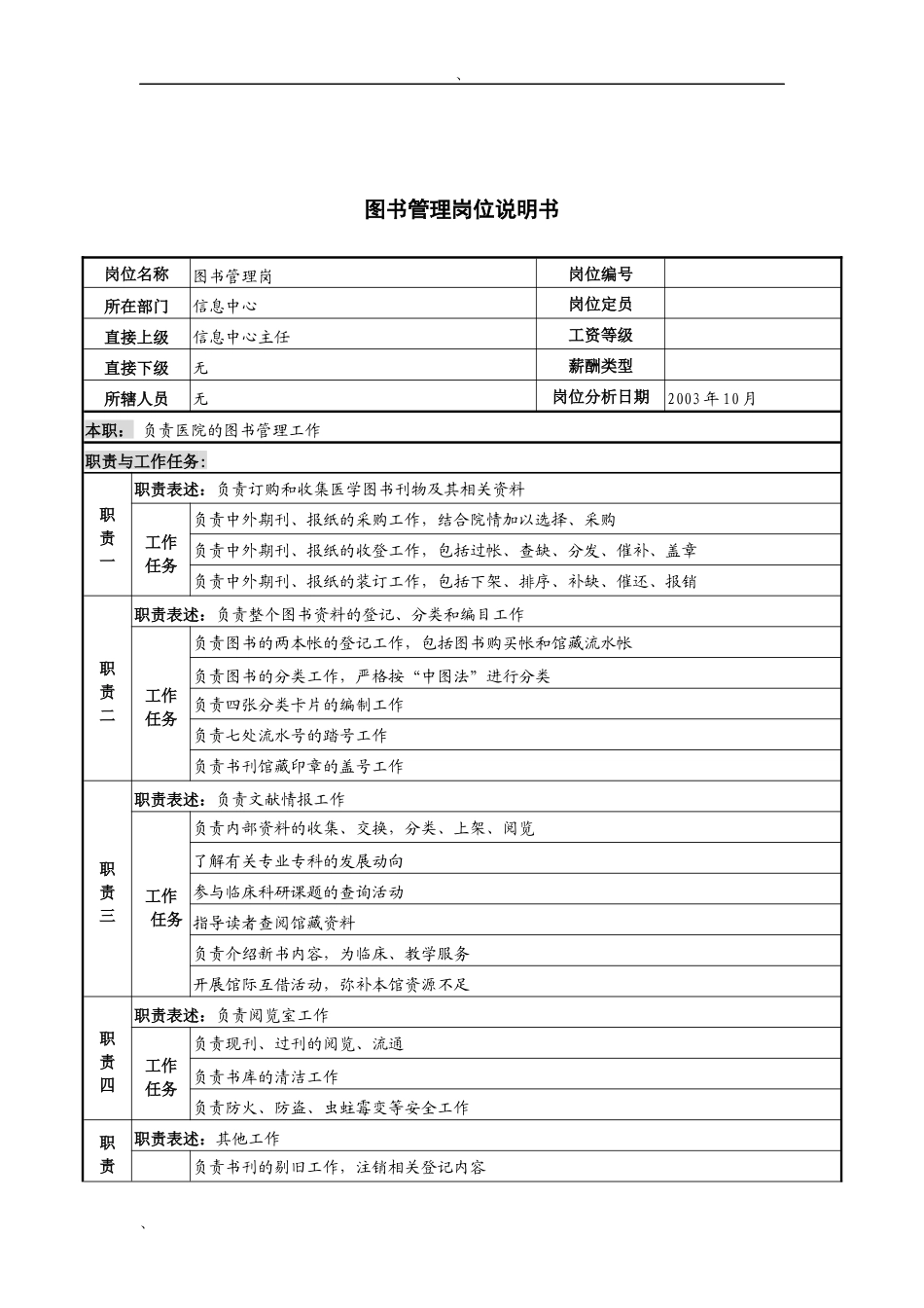 湖北新华医院信息中心图书管理岗位说明书_第1页
