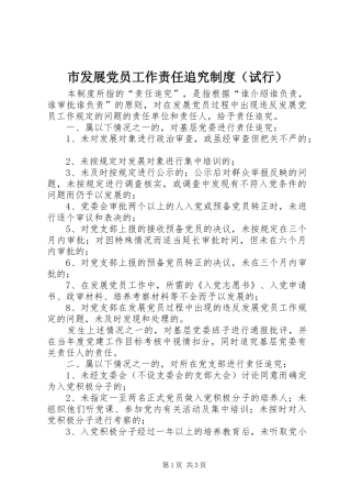 市发展党员工作责任追究规章制度（试行）