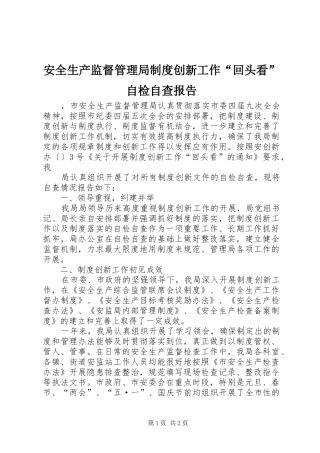 安全生产监督管理局规章制度创新工作“回头看”自检自查报告 